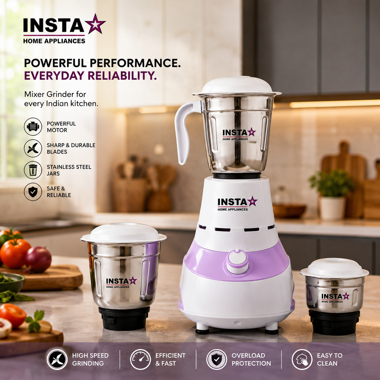 Insta Star Mixer Grinder 3 Jars (750 Watts)